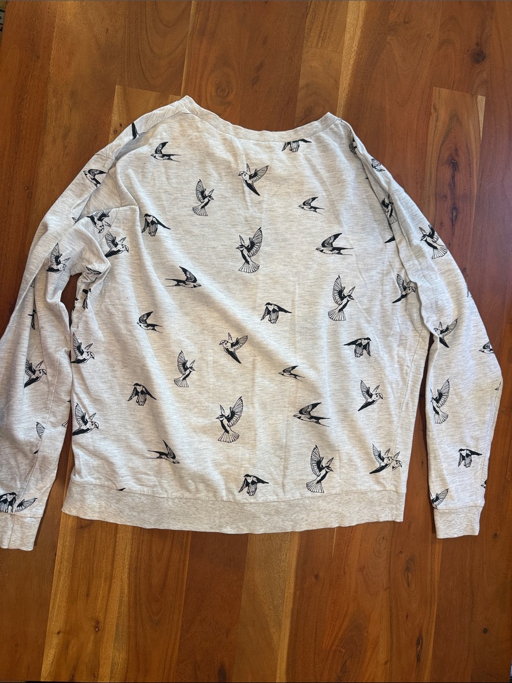Light Gray Bird-Print Crewneck Sweatshirt - Picture 8 of 9